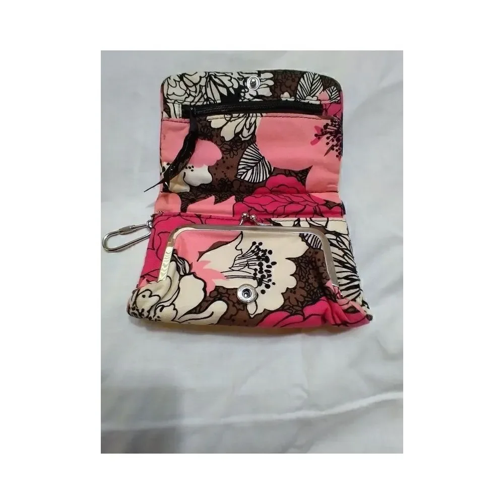 VERA BRADLEY PINK EURO PRINT COTTON WALLET BLACK BROWN PINK WHITE